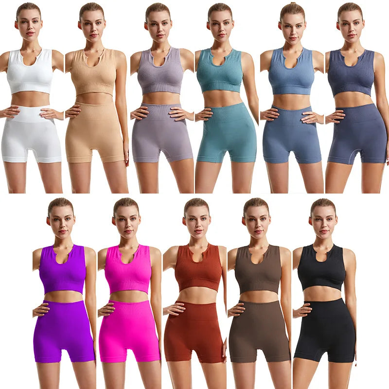 Conjunto Esportivo Feminino 2 Peças – Top Fitness com Shorts Ciclismo, Roupas de Academia, Elásticas e Confortáveis para Yoga e Treinos
