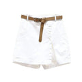 Shorts Feminino Falso Dois Peças – Cintura Alta, Botões Decorativos e Fenda Lateral