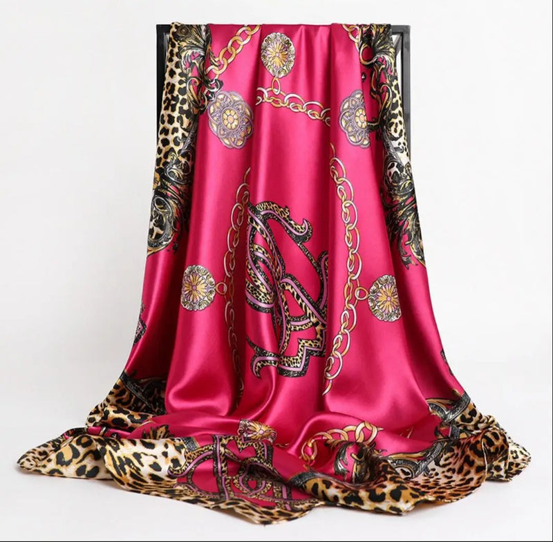 Lenço de Seda Feminino 90x90cm – Estampa Quadrada Grande, Versátil como Bandana, Hijab, Echarpe ou Acessório de Cabelo