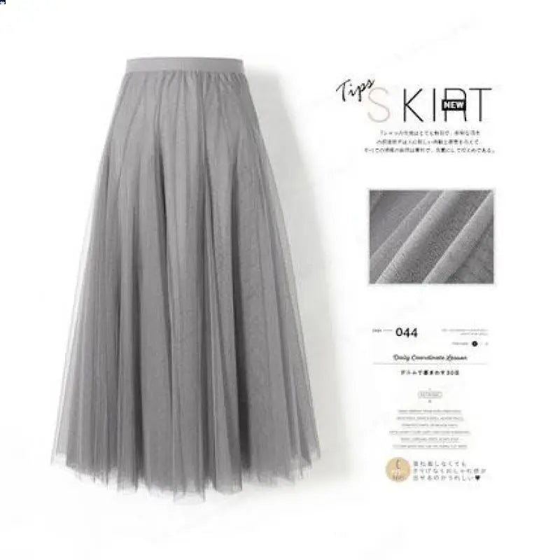 Saia Midi A-Line de Cintura Alta para Mulheres – Saia Rodada em Tule, Casual e Versátil