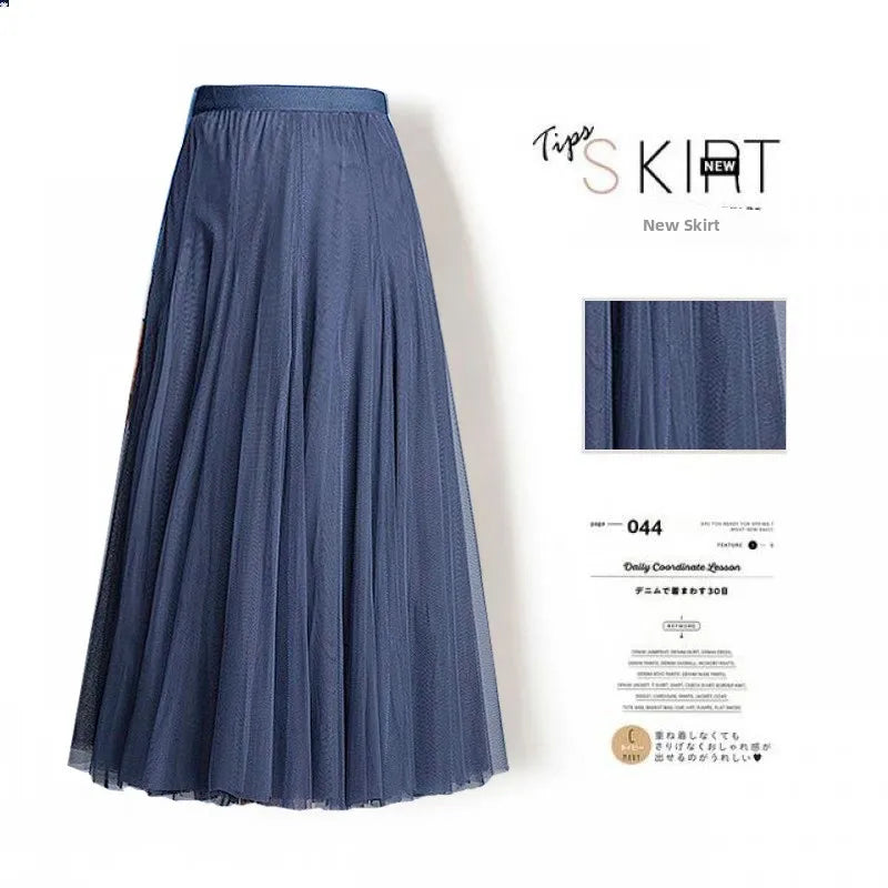 Saia Midi A-Line de Cintura Alta para Mulheres – Saia Rodada em Tule, Casual e Versátil