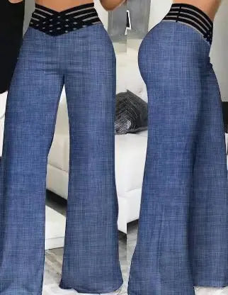 Calça Feminina Elegante Primavera/Outono – Cintura Alta, Pernas Largas, Solta e Longa, Casual e Office, Cor Sólida