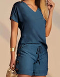 Conjunto Feminino 2 Peças 2025 – Top Assimétrico + Shorts Estampados