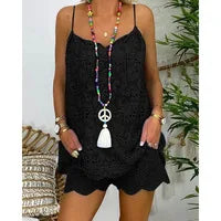 Conjunto Feminino Casual 2 Peças – Regata Bordada e Shorts com Babados