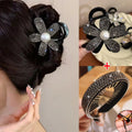 Clipes de Cabelo Koreanos com Strass – Presilha Elegante Preta para Mulheres e Pôneis