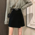 Saia A-Line Feminina com Cinto – Outono/Inverno, Cintura Alta, Preta