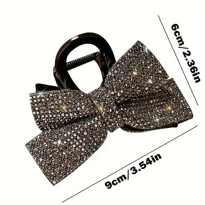 Presilha de Cabelo Feminina Luxo – Laço com Strass, Grande e Brilhante, Shark Clip Elegante