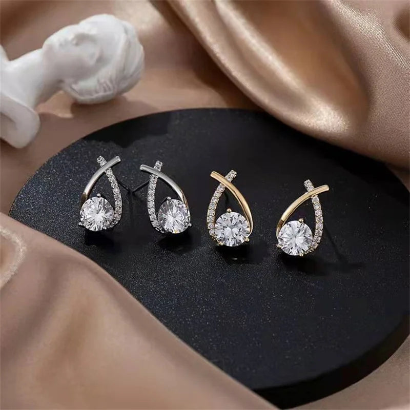 Brincos Femininos de Cruz com Cristal – Stud Earrings Estilo Coreano, Elegantes para Mulheres