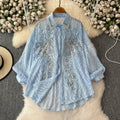 Brilhe em qualquer ocasião com esta blusa feminina elegante de primavera. Confeccionada com bordado de paetês delicado