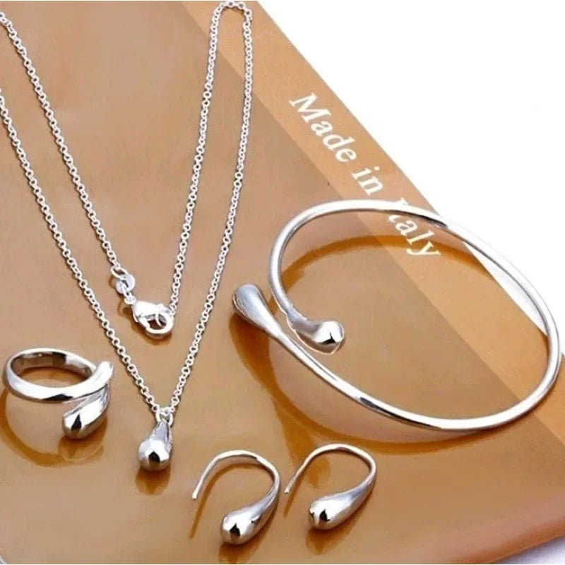 Conjunto de Joias Femininas 4 Peças – Anel, Colar, Pulseira e Brincos
