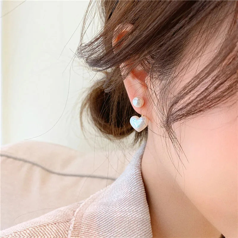 Brincos Stud Imitation Pearl – Coração e Redondo, Elegante
