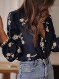 Blusa Feminina de Outono com Bordado – Manga Longa e Gola Lapela