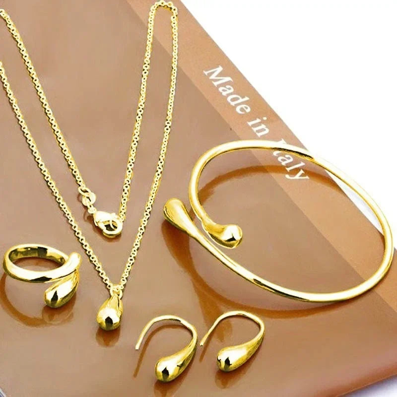 Conjunto de Joias Femininas 4 Peças – Anel, Colar, Pulseira e Brincos