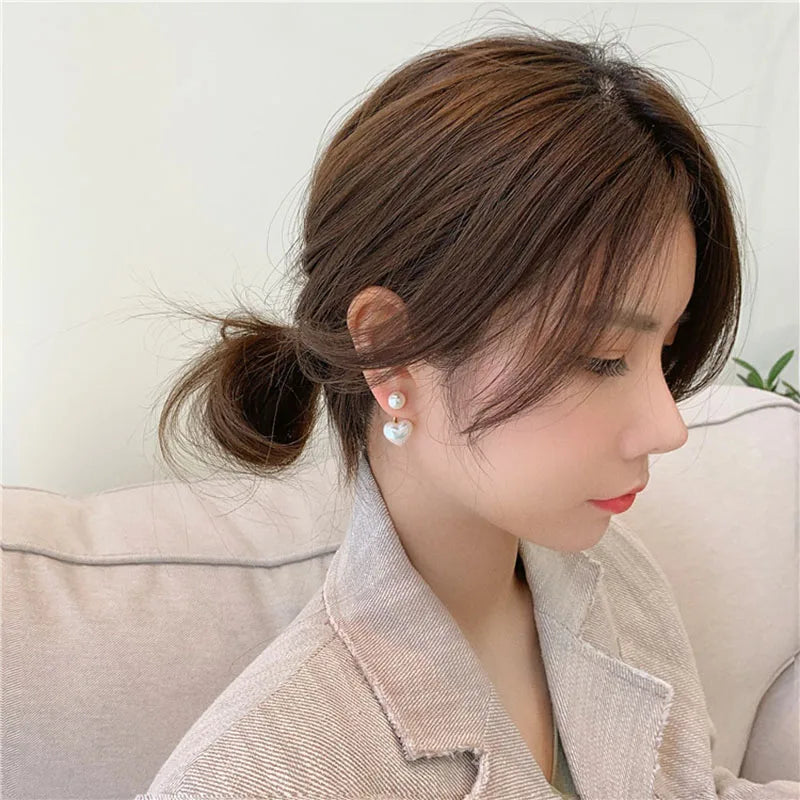 Brincos Stud Imitation Pearl – Coração e Redondo, Elegante
