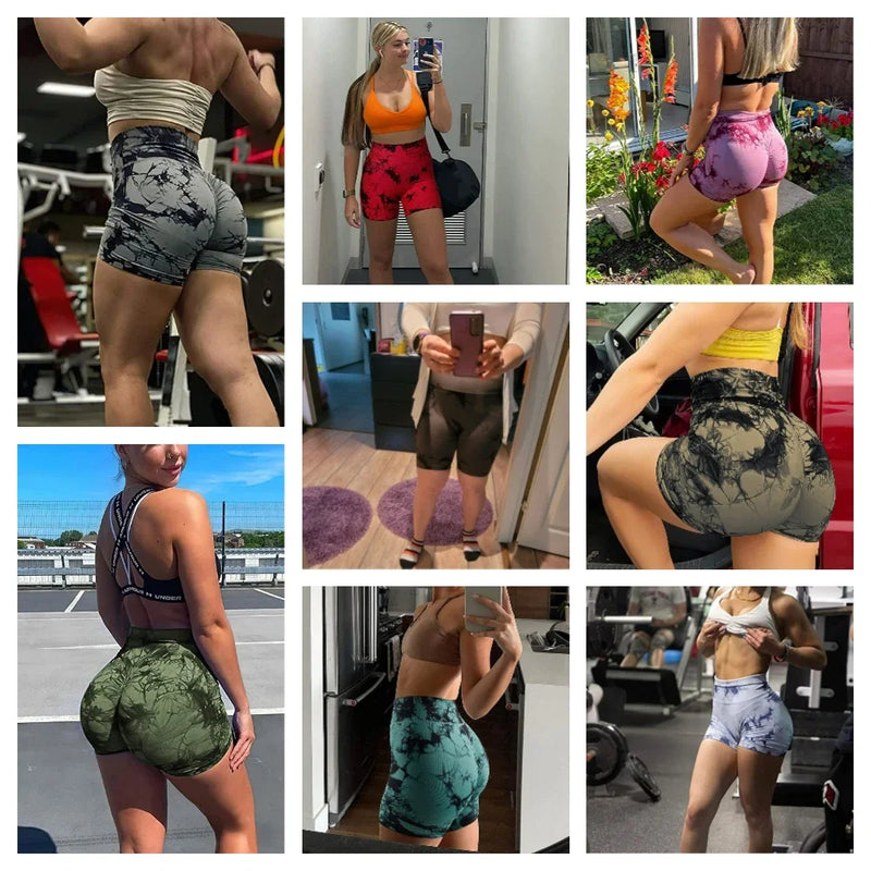 Shorts de Yoga Feminino Tie Dye | Shorts Fitness de Cintura Alta