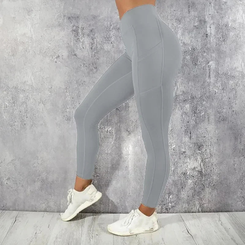 Leggings Fitness Feminina de Cintura Alta com Bolso – Calça Esportiva Modeladora para Yoga, Corrida e Treino
