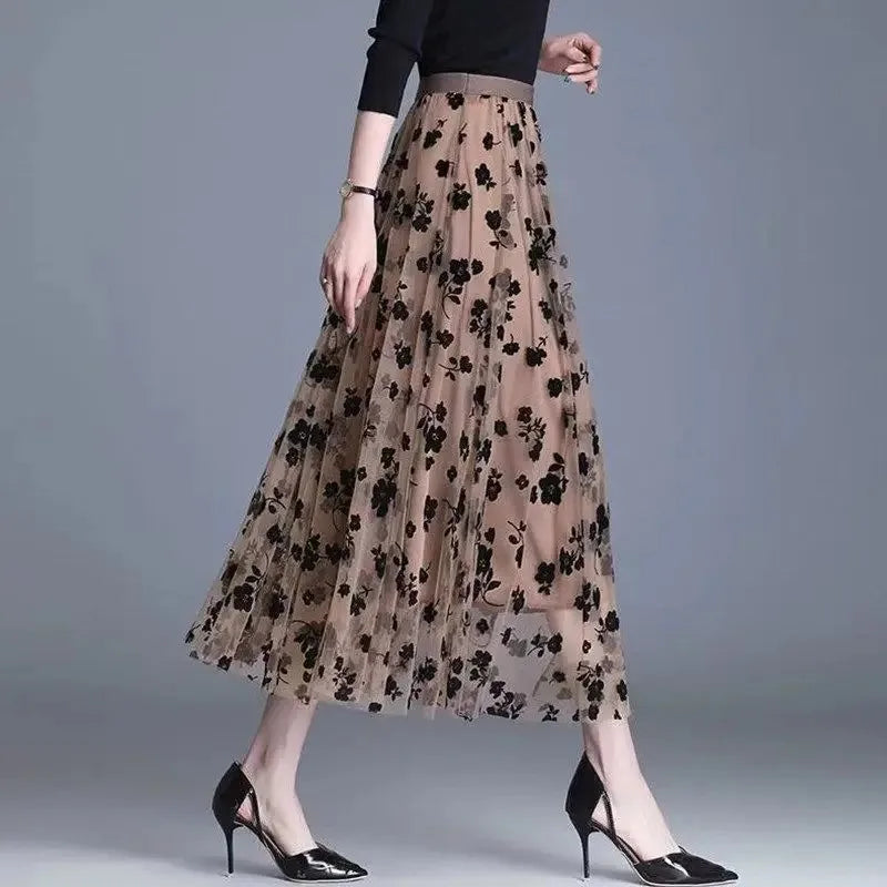 Saia de Gaze Floral – Estilo Meia Fada, Primavera/Verão