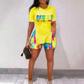 Conjunto Feminino Casual de Verão – T-Shirt Slim de Manga Curta + Shorts Estampados, Conjunto 2 Peças com Shorts Estreitos Estilo Leopardo