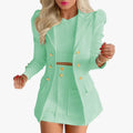 Eleve seu estilo no trabalho ou em eventos casuais com este conjunto feminino elegante de primavera 2026 composto por blazer de manga longa
