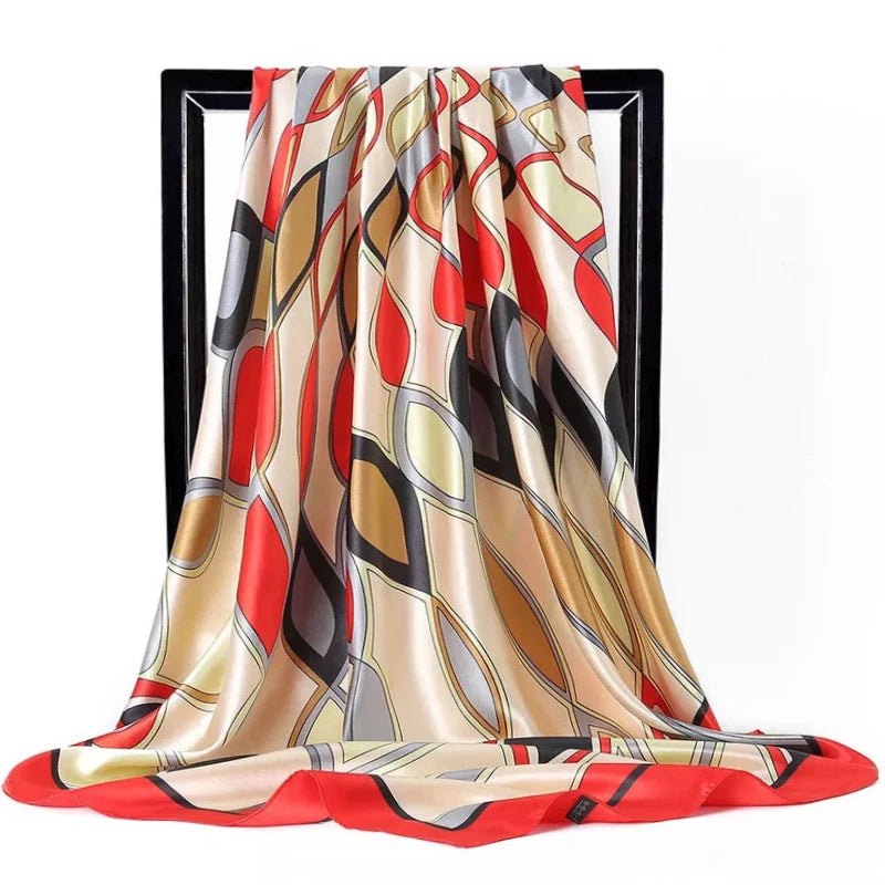 Lenço Quadrado Feminino 90x90cm – Cetim Toque de Seda, Estampado Fashion, Echarpe/Scarf/ Bandana de Luxo