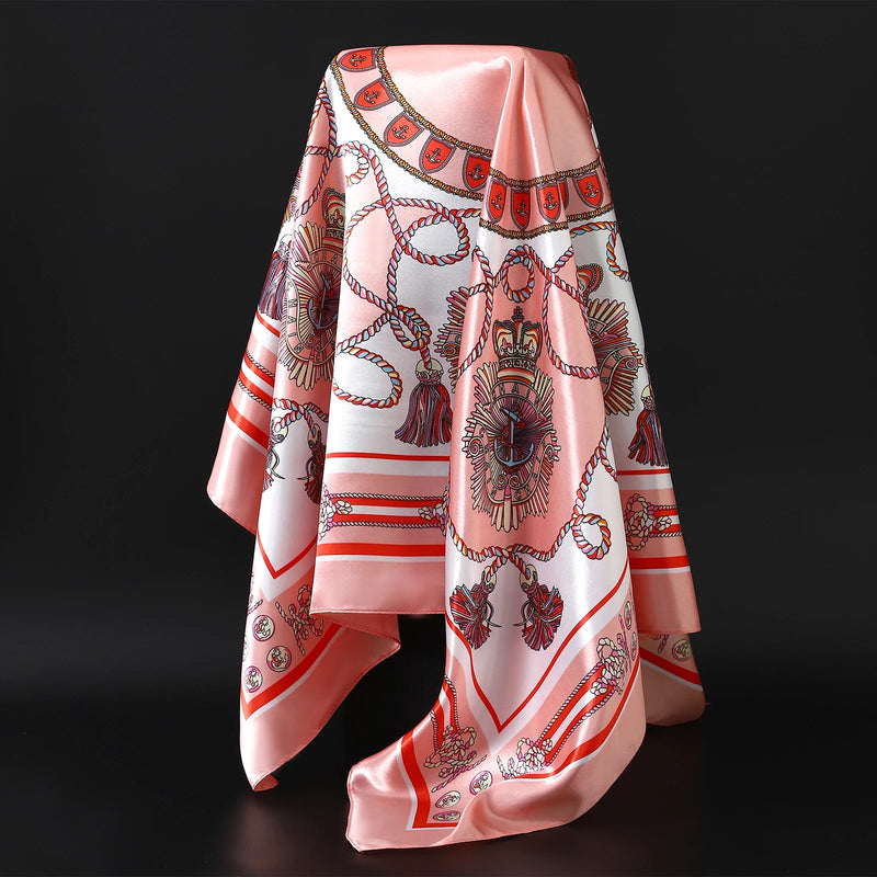 Lenço Feminino Luxo Seda Twill 90x90cm – Estampa Cinto Fashion, Lenço Quadrado, Bandana/Foulard/Echarpe