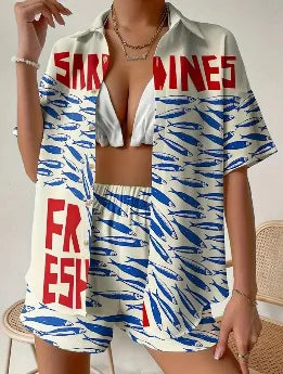 Conjunto Feminino 2 Peças 2025 – Camisa de Botões + Shorts Pantalona Estampados