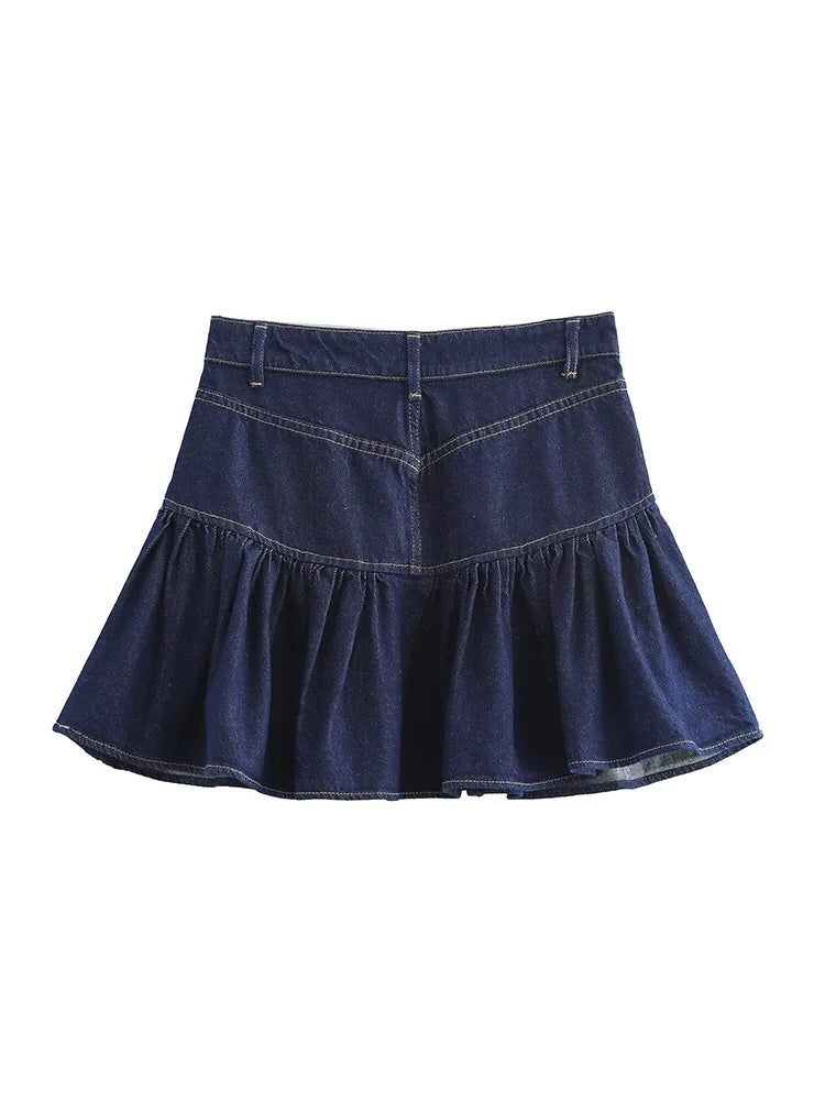 Saia Feminina Vintage de Outono 2024 – Casual, Alta Cintura, Slimming, Jeans com Efeito Puff