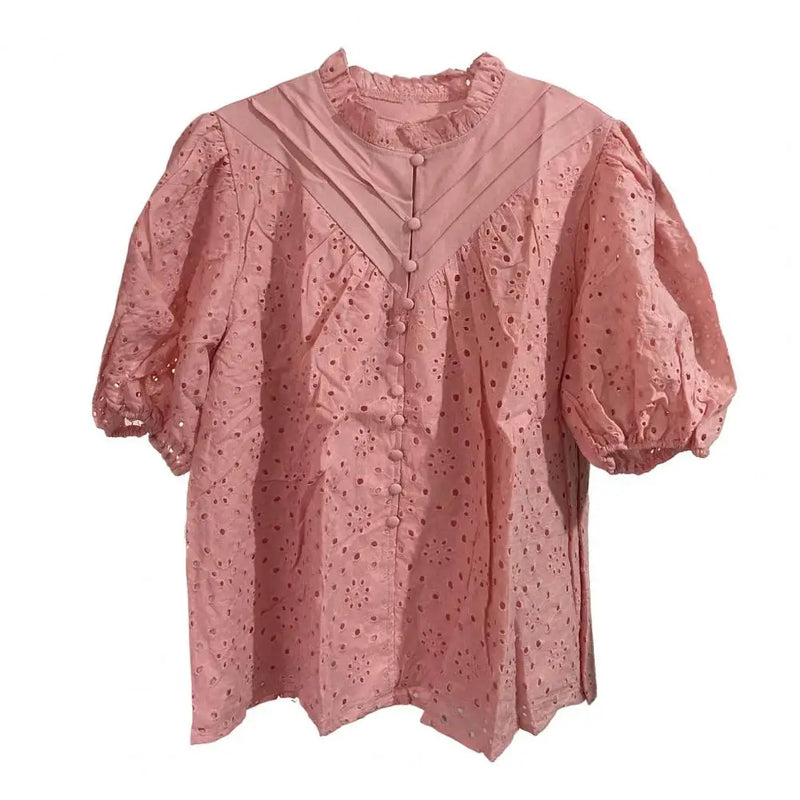 lusa Feminina de Verão com Renda e Bordado Floral – Elegante com Detalhes Vazados