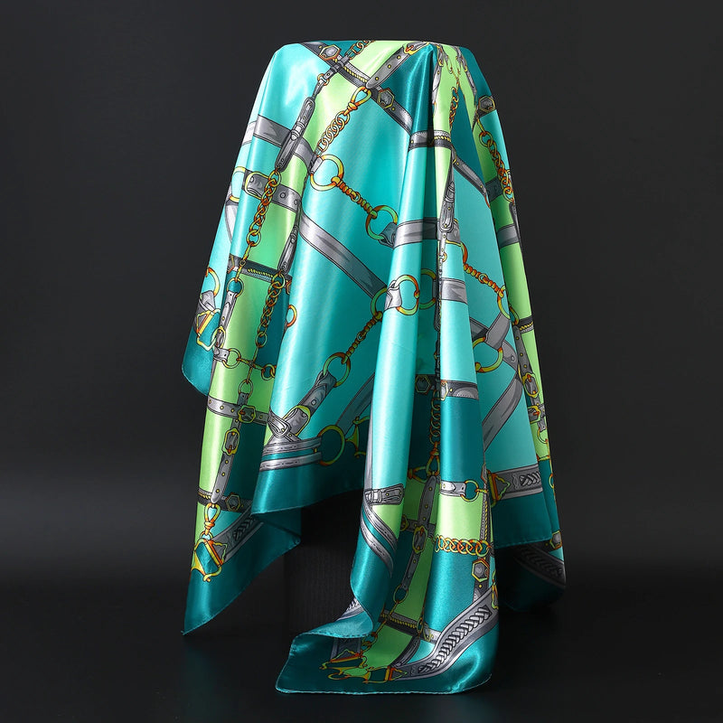 Lenço Feminino Luxo Seda Twill 90x90cm – Estampa Cinto Fashion, Lenço Quadrado, Bandana/Foulard/Echarpe