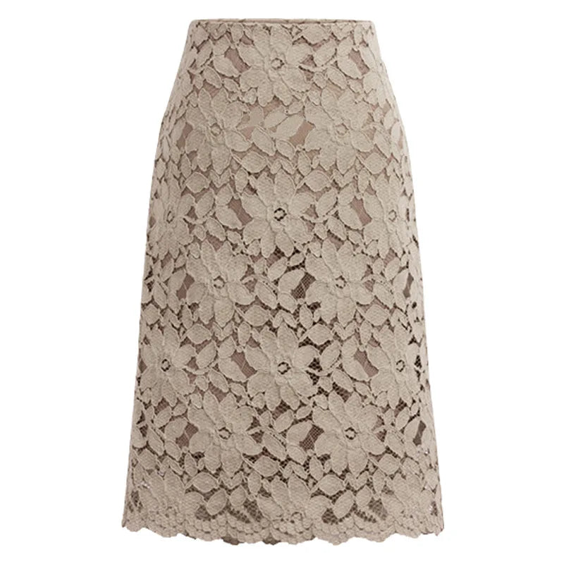 Saia Lápis Feminina de Verão – Renda Elegante, Cintura Alta, Office e Casual