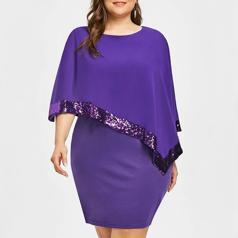 Vestido Feminino Plus Size Outono/Inverno com Ombro Único e Paetês – Estilo Fashion Oversized  Design irregular moderno, perfeito para destacar o corpo  Modelo plus size, confortável e elegante