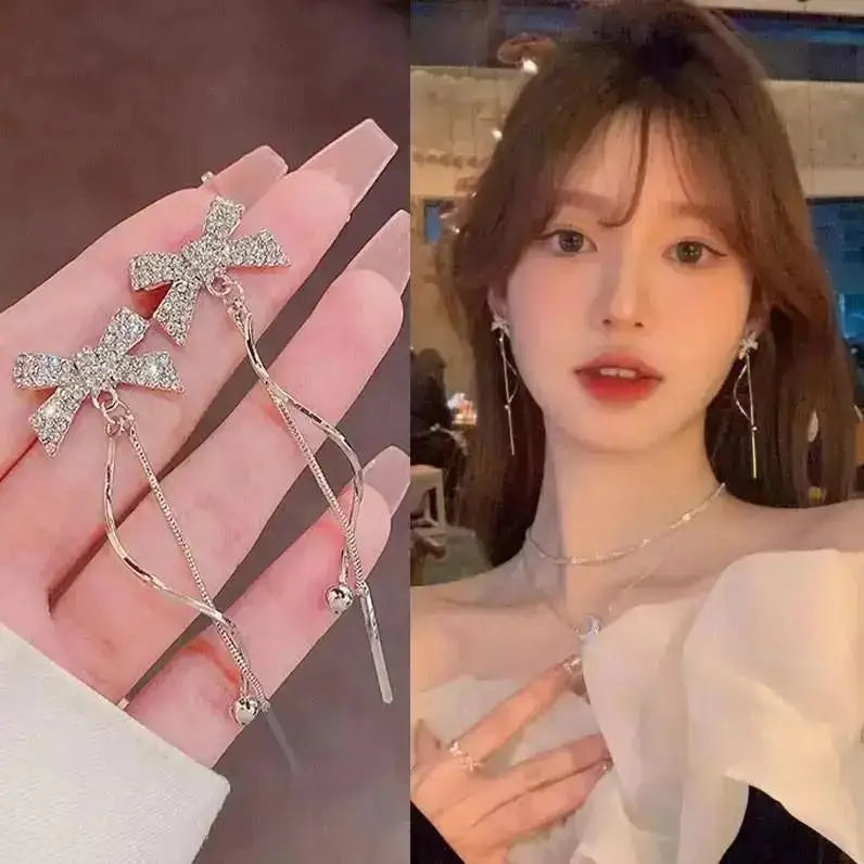 Elegantes brincos femininos com agulha em prata 925, pérolas delicadas e tassel moderno, com detalhes em zircônia. Tendência de moda coreana, perfeitos para complementar looks sofisticados e ocasiões especiais com luxo e brilho.