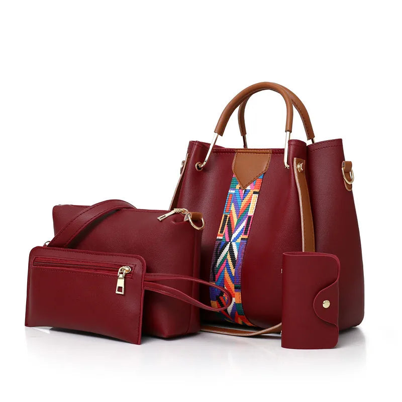 Conjunto de bolsas femininas 4 em 1, perfeito para organizar seus pertences com estilo. Inclui bolsa de ombro, crossbody e acessórios práticos para o dia a dia.