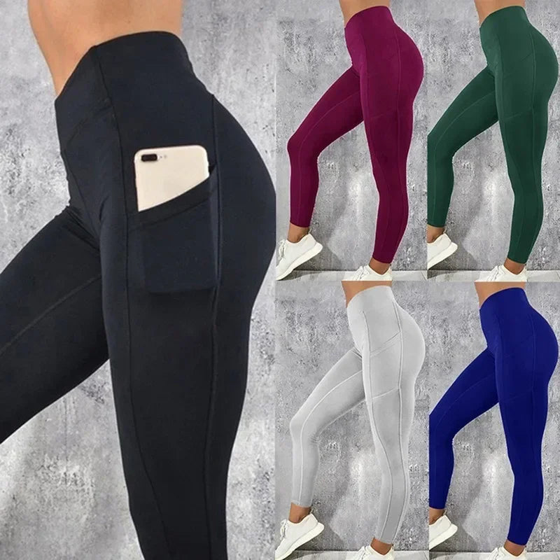 Leggings Fitness Feminina de Cintura Alta com Bolso – Calça Esportiva Modeladora para Yoga, Corrida e Treino