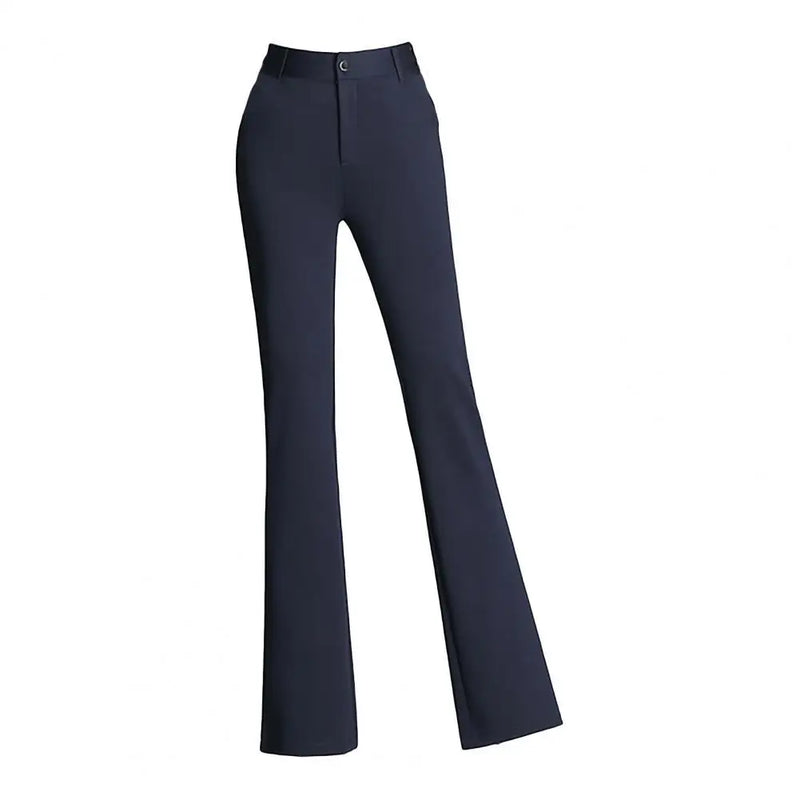 Calça Feminina Flare – Cintura Alta, Cores Sólidas, Elástica, Formal, Longa, Estilo Office Lady