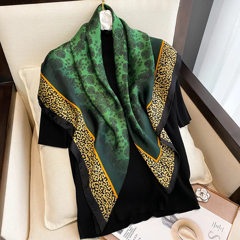 Lenço Quadrado Feminino 90x90cm – Estilo Luxo, Seda Imitada, Grande Shawl/Headband/Foulard/Bandana/Hijab