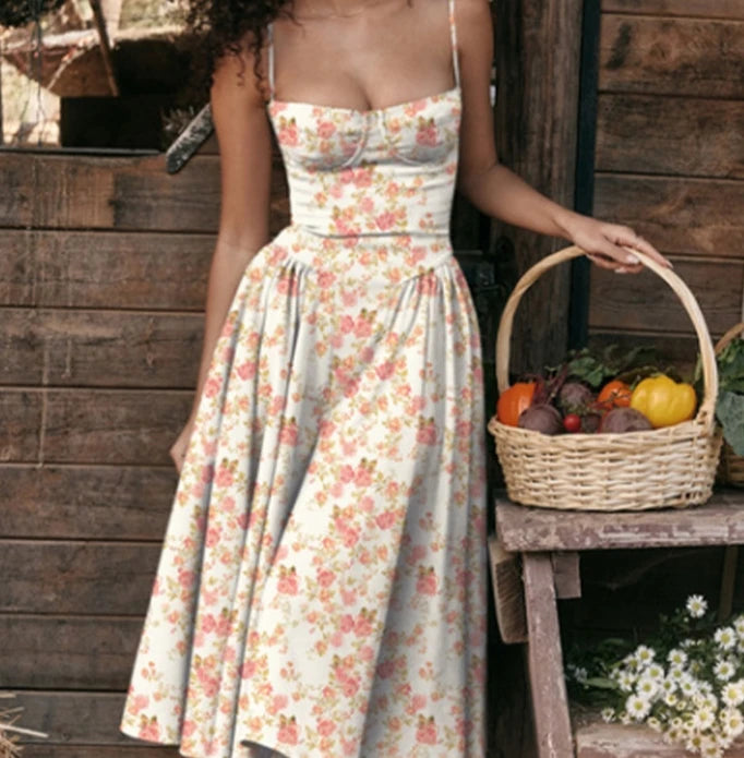 estido Longo Feminino Verão 2025 – Elegante, Retro Fashion, Cintura Marcada, Cores Sólidas