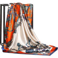 Lenço Quadrado Feminino 90x90cm – Cetim Toque de Seda, Estampado Fashion, Echarpe/Scarf/ Bandana de Luxo
