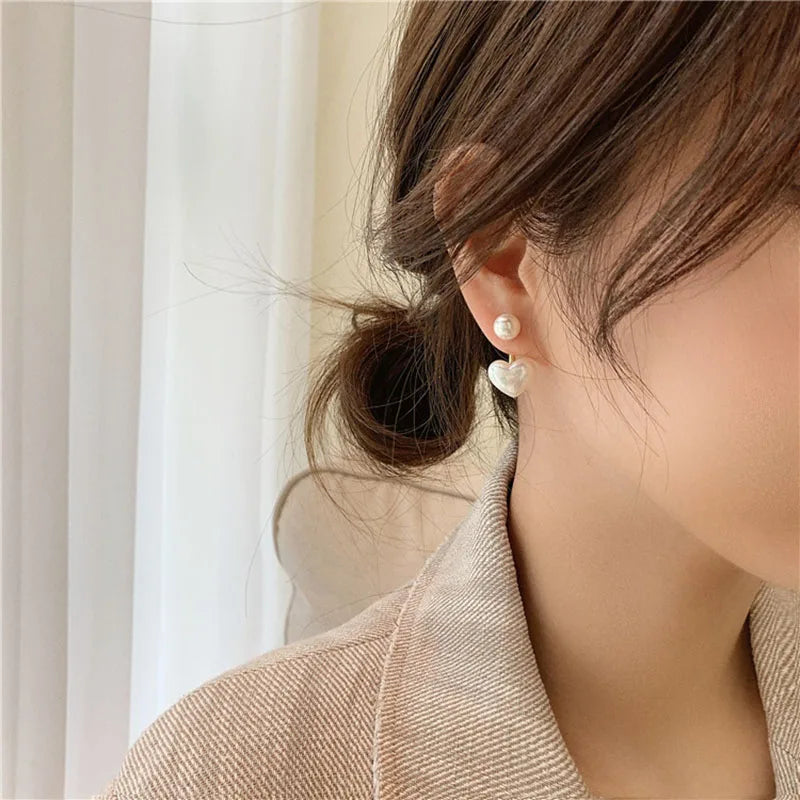 Brincos Stud Imitation Pearl – Coração e Redondo, Elegante