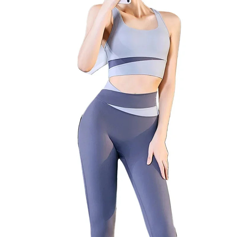 Conjunto Feminino de Yoga e Fitness – 2 Peças: Top Esportivo com Suporte, Calça de Cintura Alta Modeladora, Conjunto de Treino com Levantamento de Bumbum