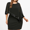 Vestido Feminino Plus Size Outono/Inverno com Ombro Único e Paetês – Estilo Fashion Oversized  Design irregular moderno, perfeito para destacar o corpo  Modelo plus size, confortável e elegante