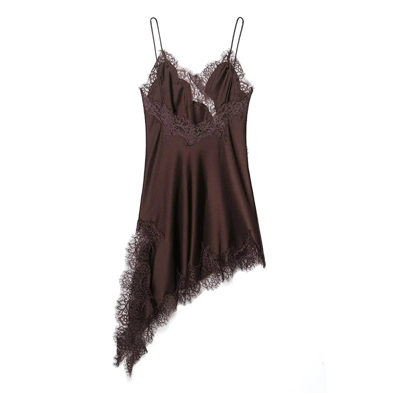 Vestido TRÁF Satin Sexy com Detalhes em Renda – Mulheres