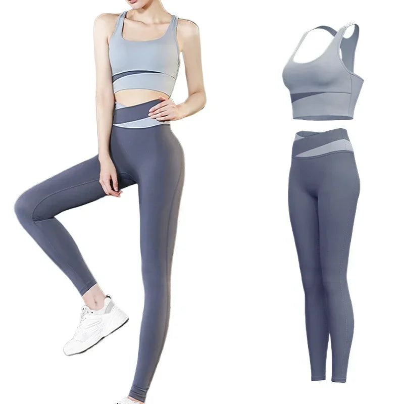 Conjunto Feminino de Yoga e Fitness – 2 Peças: Top Esportivo com Suporte, Calça de Cintura Alta Modeladora, Conjunto de Treino com Levantamento de Bumbum