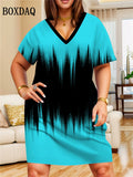 Vestido feminino leve e elegante, ideal para o verão. Com mangas curtas, decote em V e caimento solto, este vestido degrade combina conforto e estilo.